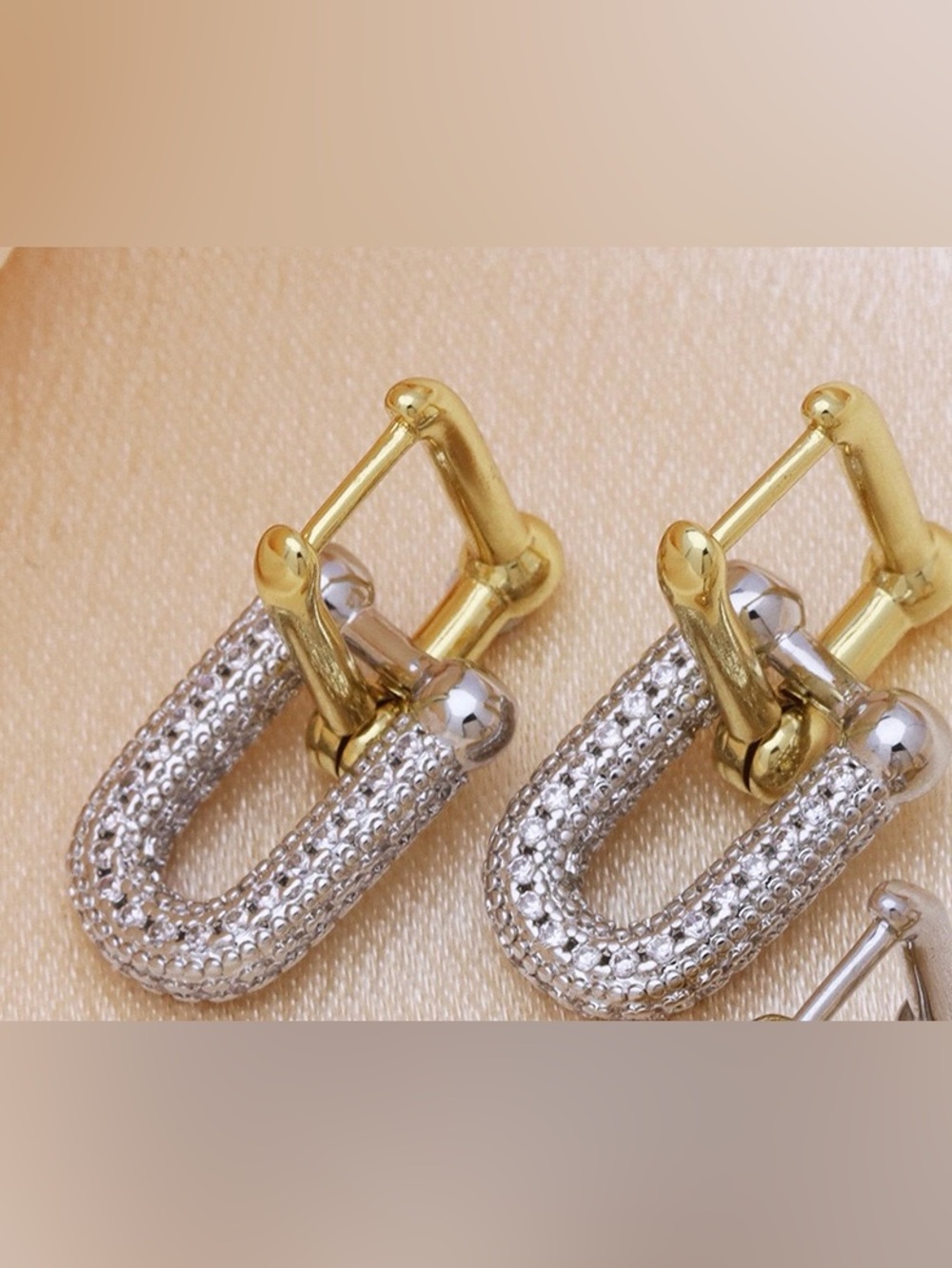 Earring Gold & Silver Pavé Link Hoop Earrings - Elegant Women's Jewelry .